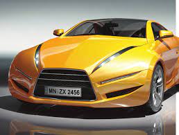 Yellow sports car on dark background