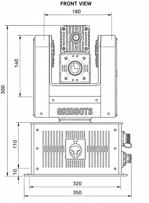Gridbots Falcon gyro stabilised optical platform drawing - front view